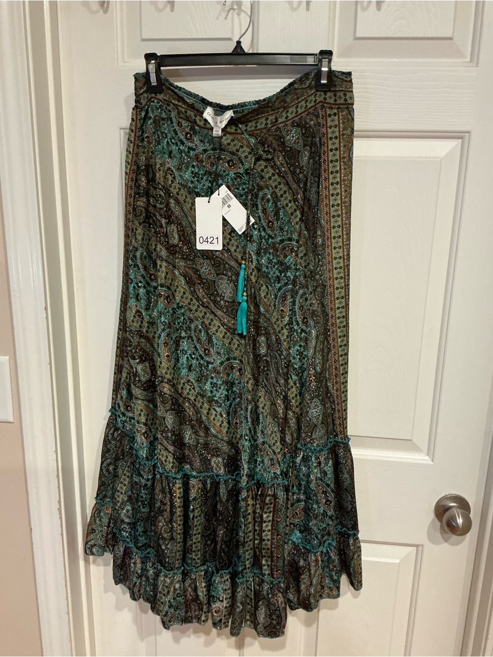 Chelsea & Theodore Teal and Brown Paisley Maxi Skirt